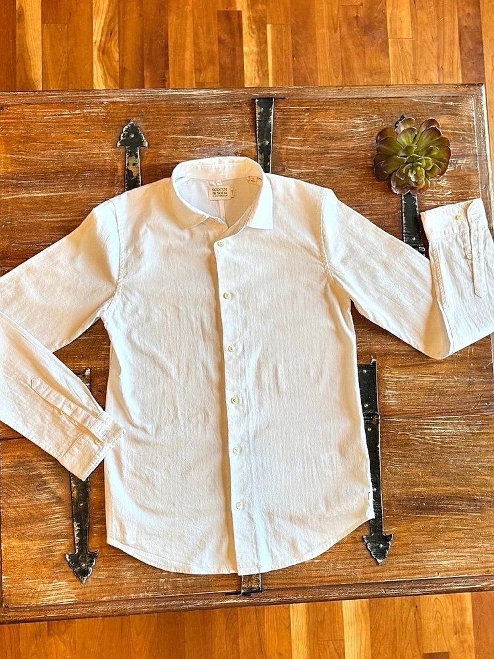 Scotch & Soda Boys Textured Button Down in White Size 14